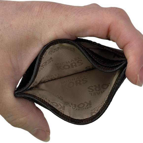 MICHAEL KORS SIGNATURE MK LOGO CARD HOLDER WALLET CASE BROWN/GOLD - Picture 7 of 15